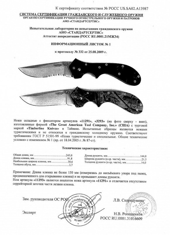 Ножи складные с фиксатором The Great American Tool Company (GATC) «11291» («11293») и «3293» торговой марки «Timberline»