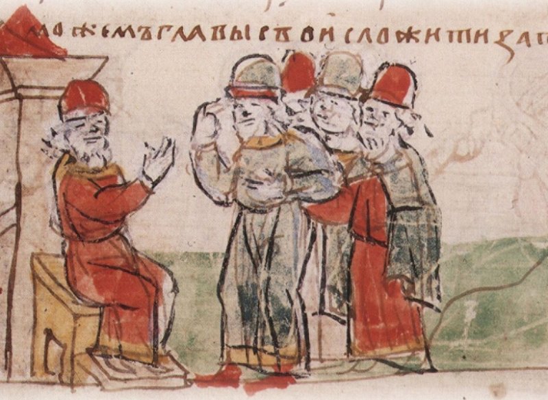 Выражение преданности Святополку. Рисунок из летописи XV в.