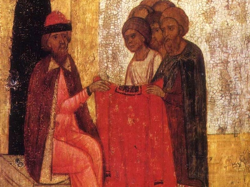 Святополк одаривает убийц своих братьев. Клеймо иконы XIV в.