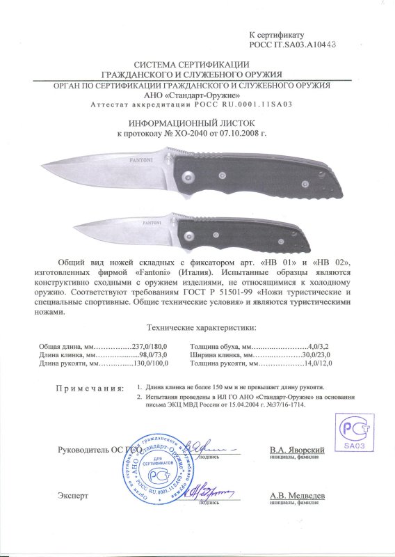 Ножи складные с фиксатором Fantoni «НВ 01» и «НВ 02»