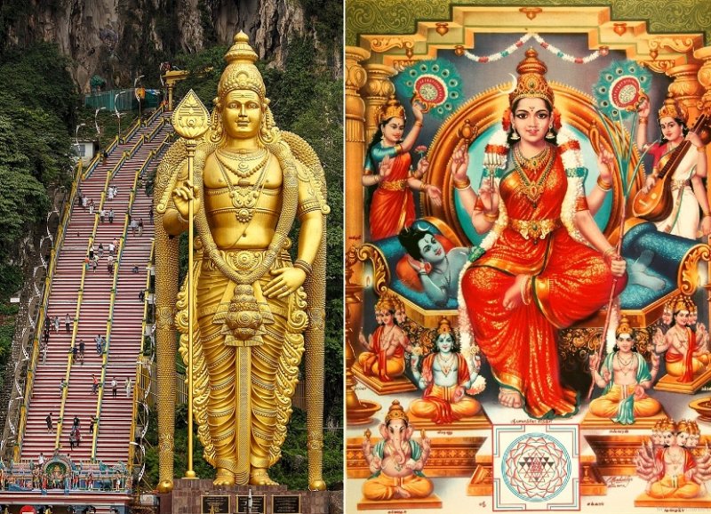 42-х метровая статуя Муругана и изображение Ашоки Сундари с братьями и сестрами