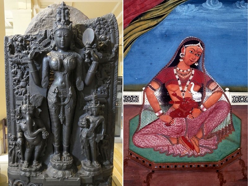 Статуэтка и рисунок Парвати с детьми