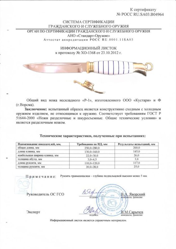 Нож нескладной ООО «Кустари» и Ф. «Р-1 (Финка НКВД)»