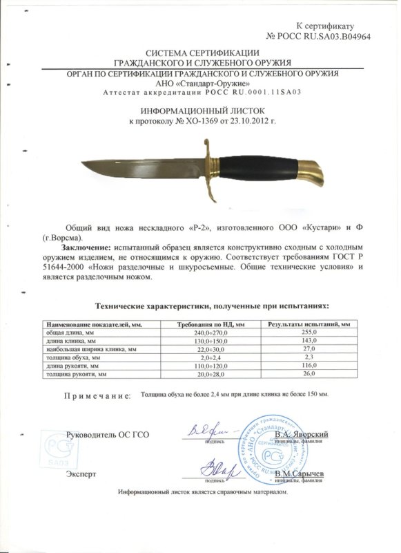 Нож нескладной ООО «Кустари» и Ф. «Р-2 (Финка НКВД)»