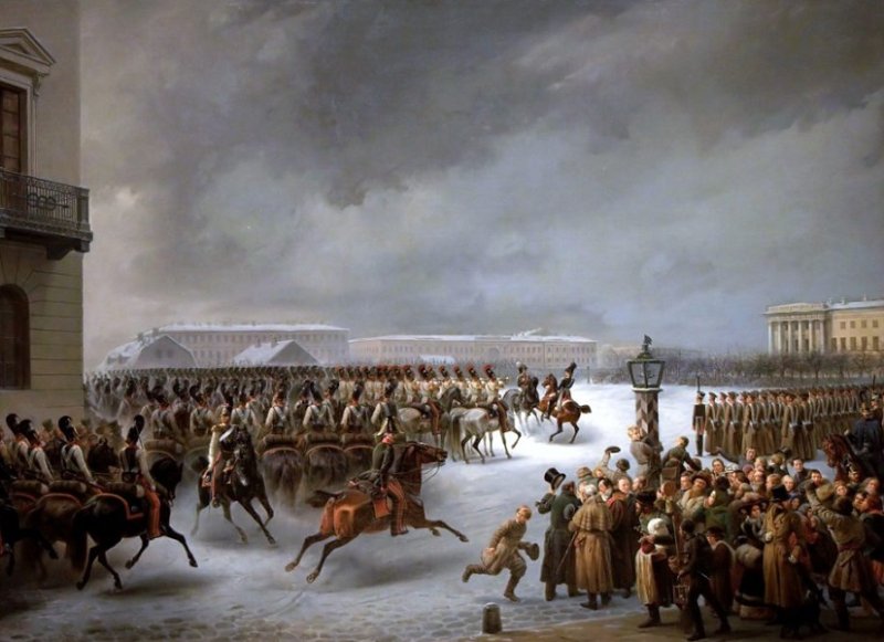 Картина Георга Вильгельма Тимма «Декабристы на Сенатской площади» (1853 г.)
