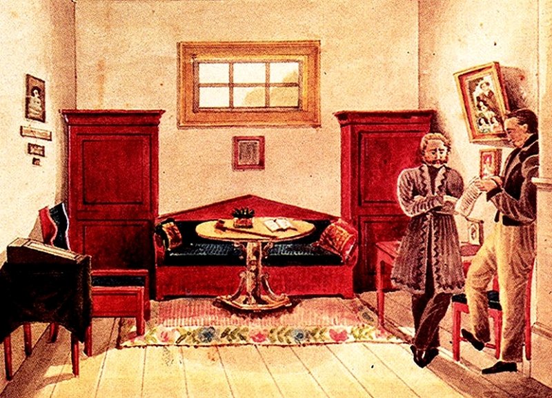 Камера декабриста Панова в тюрьме Петровского завода. Рисунок Николая Бестужева 1830-е гг.