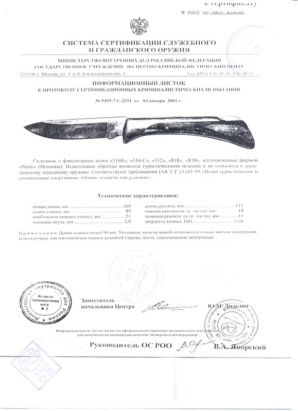 Ножи складные с фиксатором Nieto 516R, 516-C, 312, 818, 838