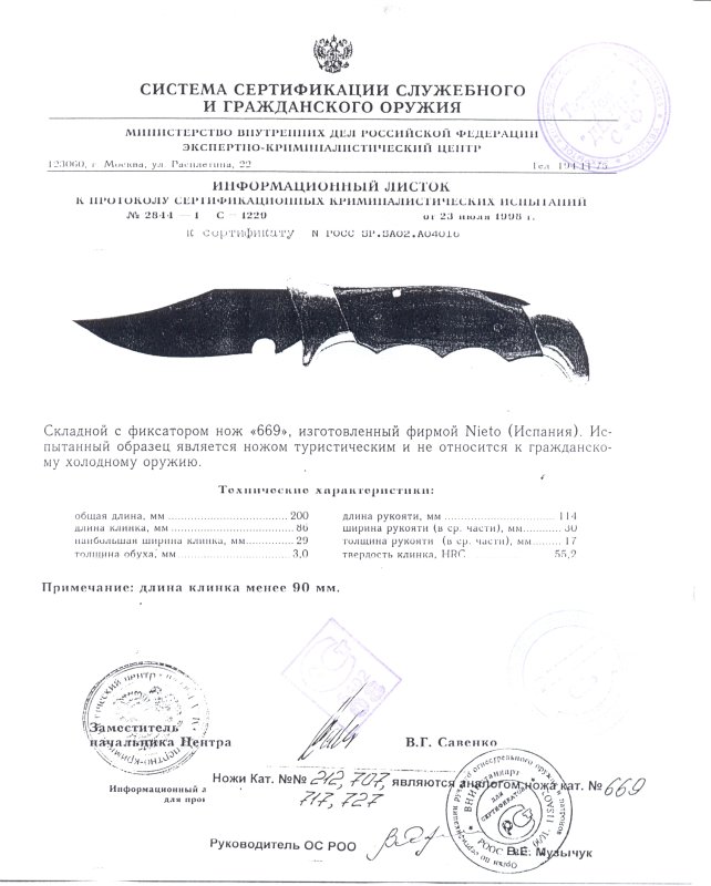 Нож складной с фиксатором Nieto 669 (212, 707, 717, 727)