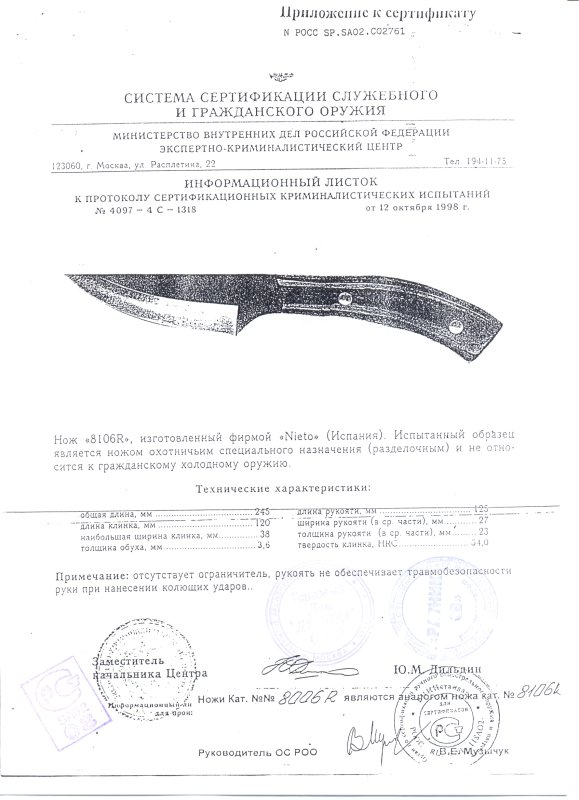 Нож нескладной Nieto 8106R (8006R)