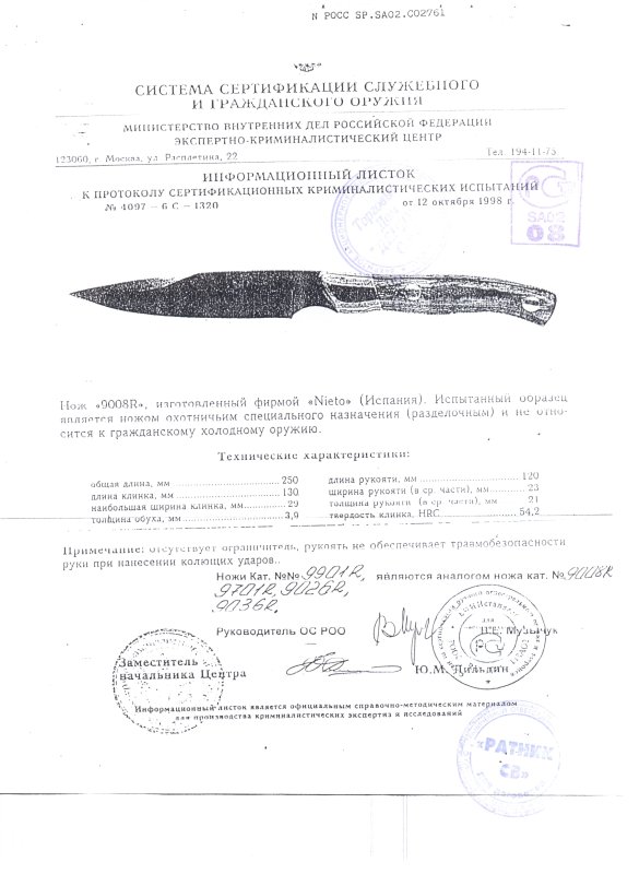 Нож нескладной Nieto 9008R (9901R, 9701R, 9026R, 9036R)