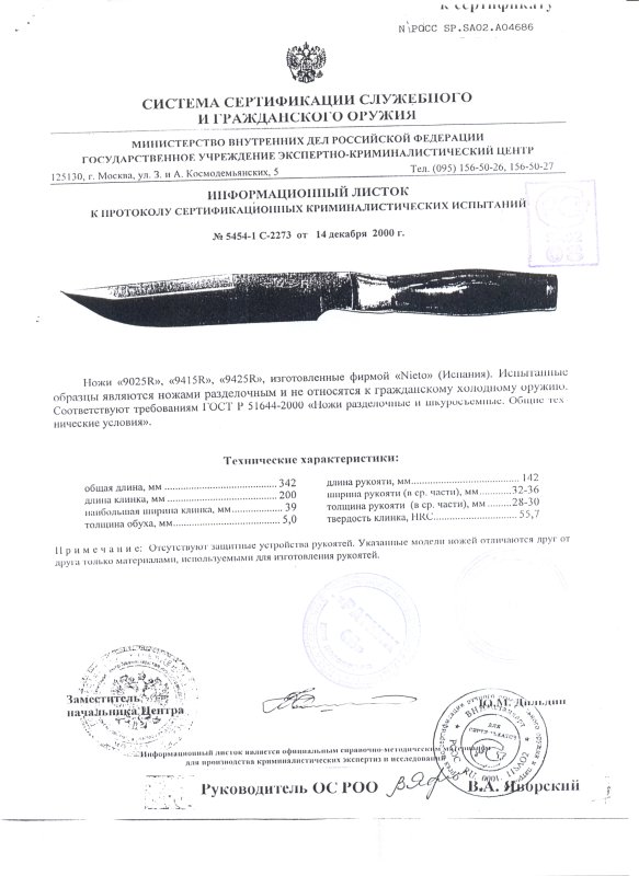 Ножи нескладные Nieto 9025R 9415R 9425R