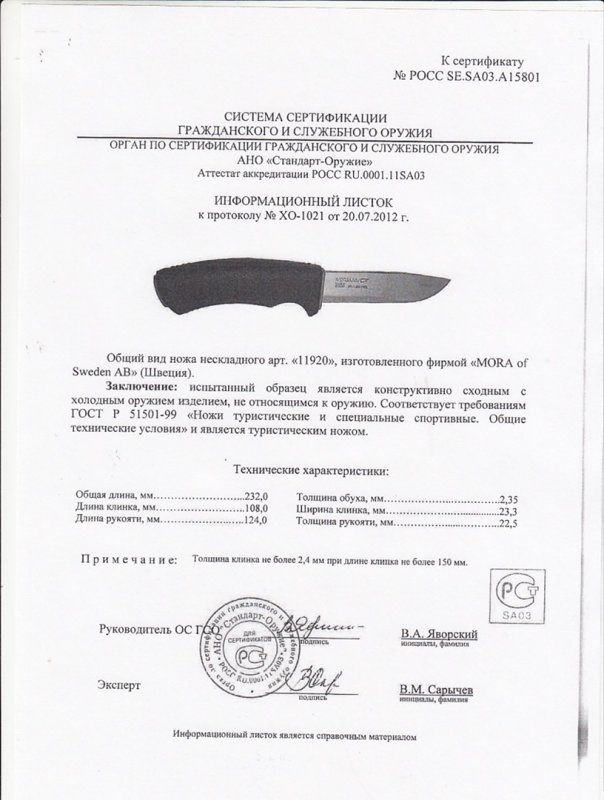 Нож нескладной Mora 11920