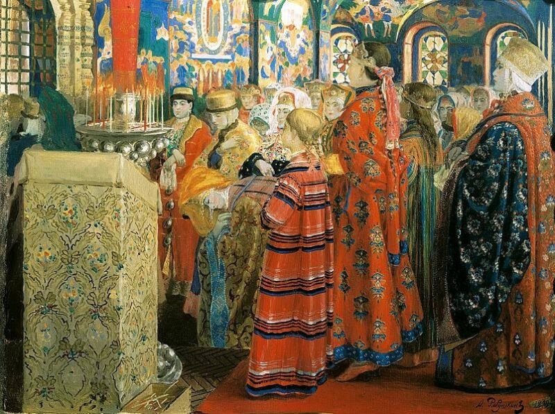 Русские женщины в церкви. Картина 1898 г.