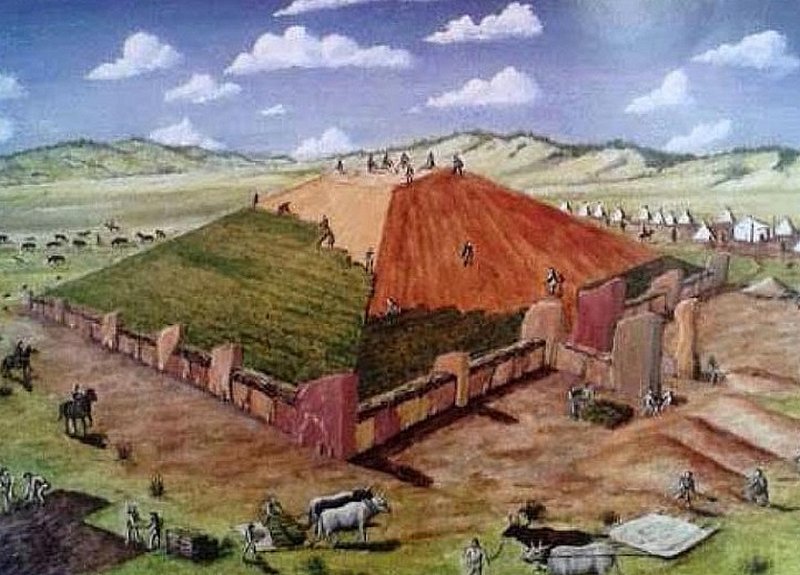 Возведение Большого Салбыкского кургана. Современный рисунок