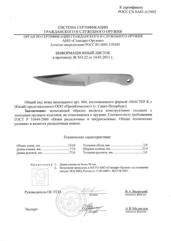 Нож нескладной «Мастер К» 064