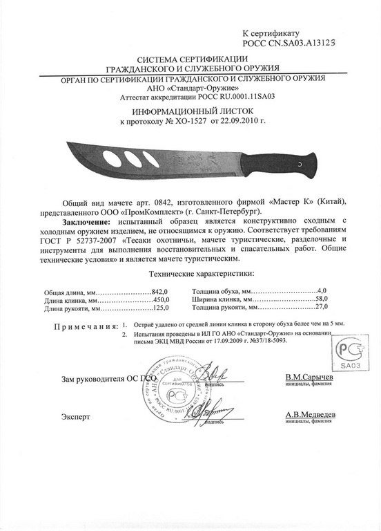 Мачете «Мастер К» 0842