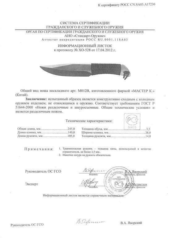 Нож нескладной «Мастер К» M012B