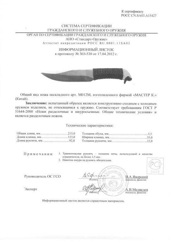 Нож нескладной «Мастер К» M012M