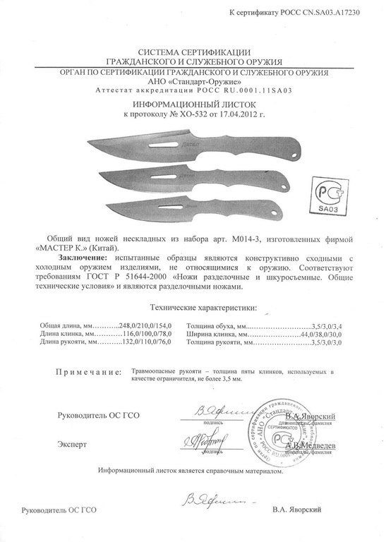 Набор нескладных ножей «Мастер К» M014-3