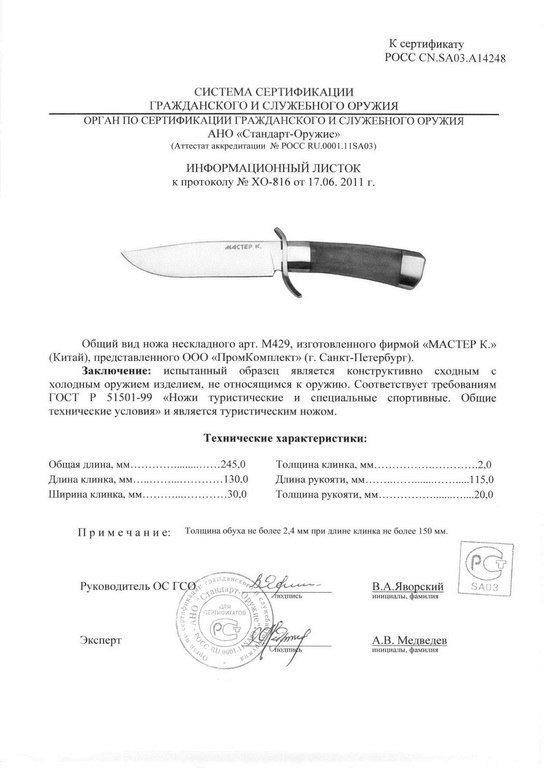 Нож нескладной «Мастер К» M429