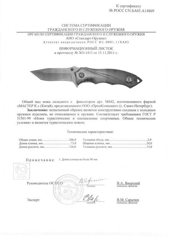 Нож складной с фиксатором «Мастер К» M442