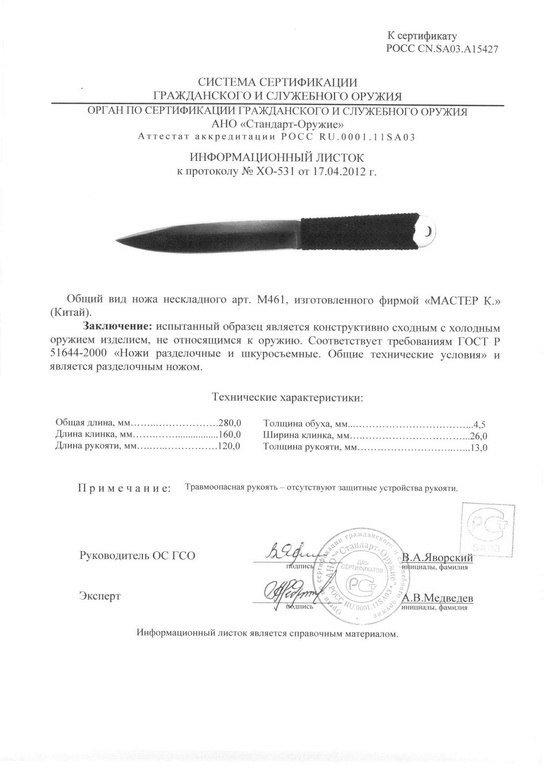 Нож нескладной «Мастер К» M461