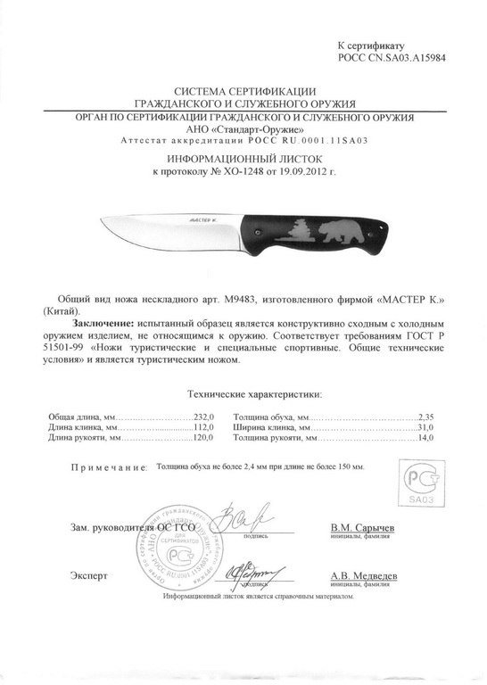 Нож нескладной «Мастер К» M9483