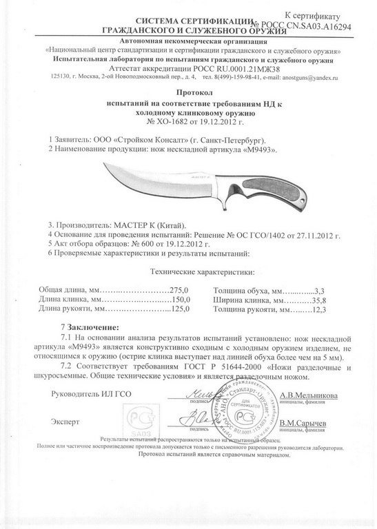 Нож нескладной «Мастер К» M9493