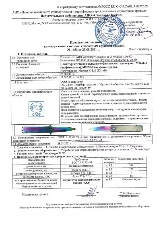 Ножи складные с фиксатором «Мастер К» M9696-1 и M9696-2
