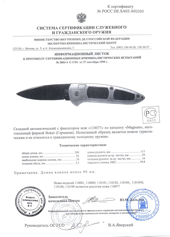 Boker 110077 (110001, 110009, 110101, 110103, 110104, 110104S, 110106, 110109)