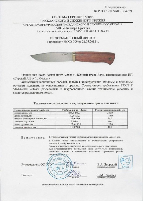 Нож нескладной Южный Крест «Бер»