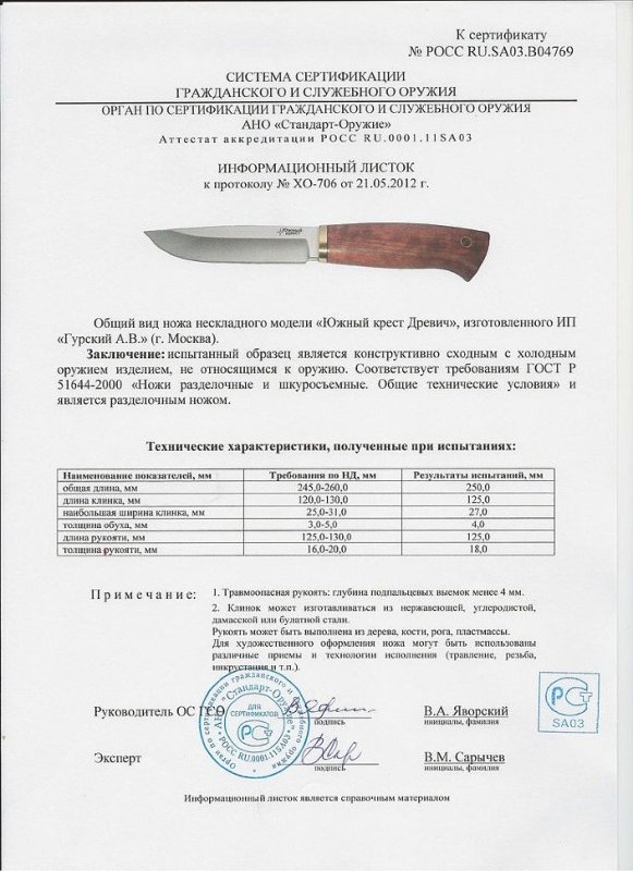 Нож нескладной Южный Крест «Древич»