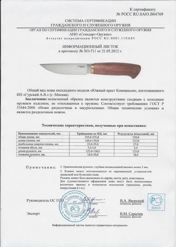 Нож нескладной Южный Крест «Компаньон»