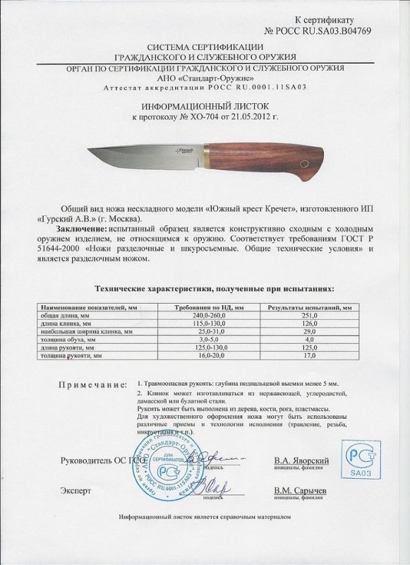 Нож нескладной Южный Крест «Кречет»