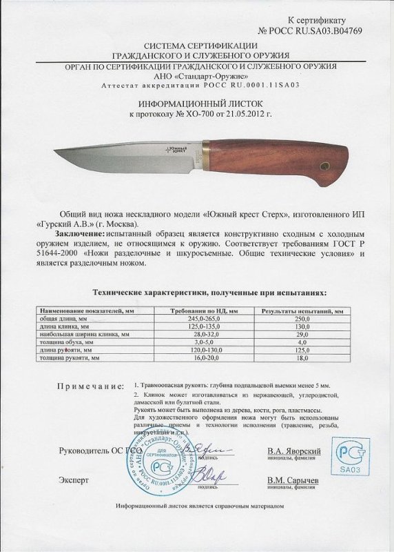 Нож нескладной Южный Крест «Стерх»