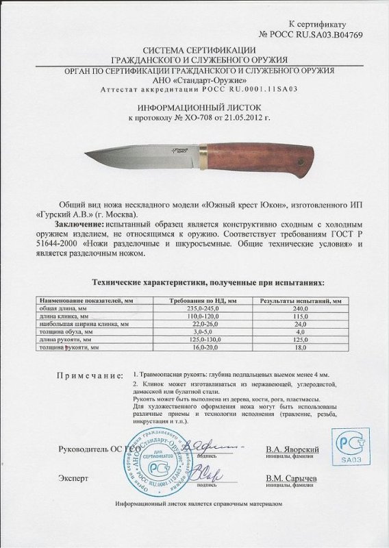 Нож нескладной Южный Крест «Юкон»