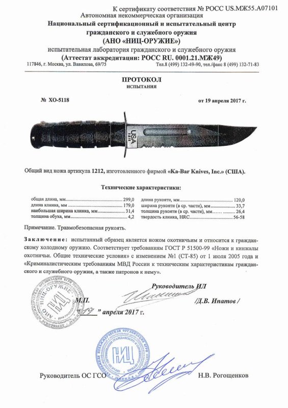 Нож нескладной Ka-Bar «1212»