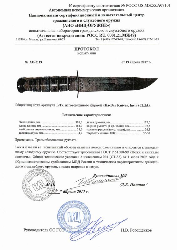 Нож нескладной Ka-Bar «1217»