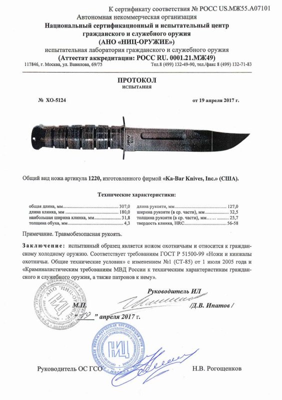 Нож нескладной Ka-Bar «1220»