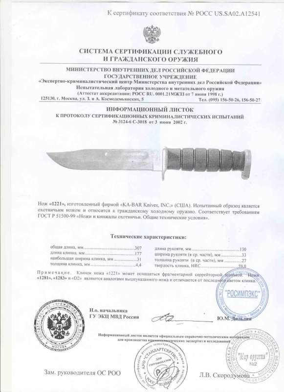 Ножи нескладные Ka-Bar «1221» и аналоги («1281», «1283» и «D2»)