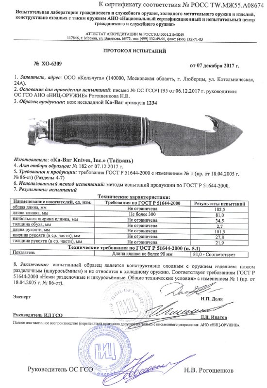 Нож нескладной Ka-Bar «1234»