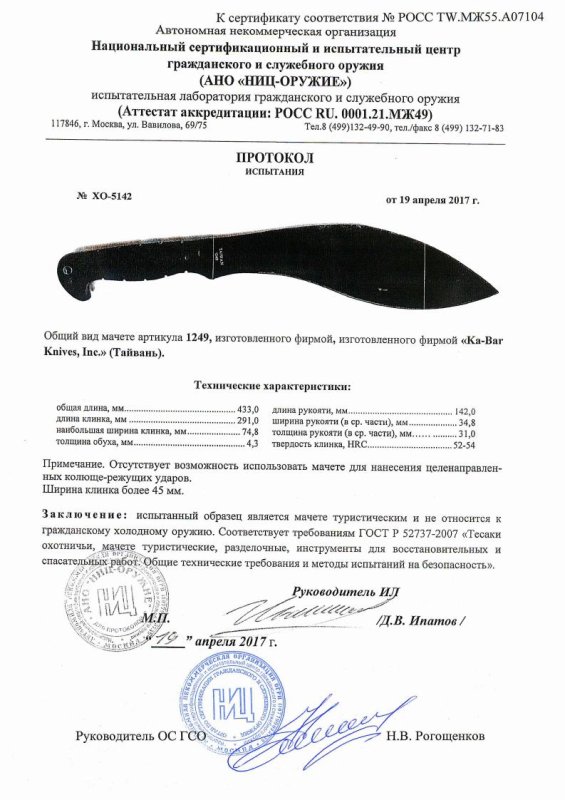 Мачете-кукри Ka-Bar «1249»
