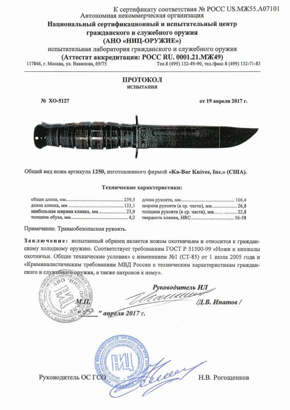 Нож нескладной Ka-Bar «1250»