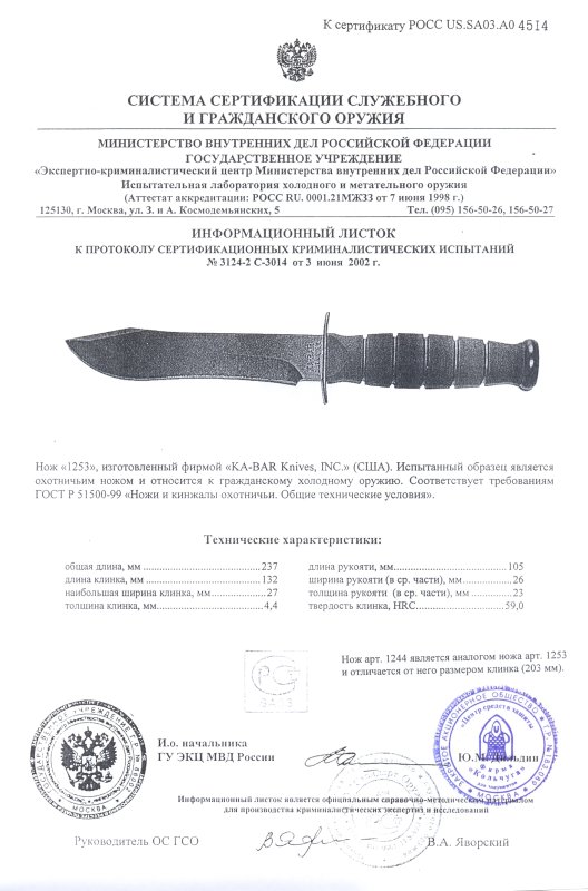 Нож нескладной Ka-Bar «1253» («1244»)