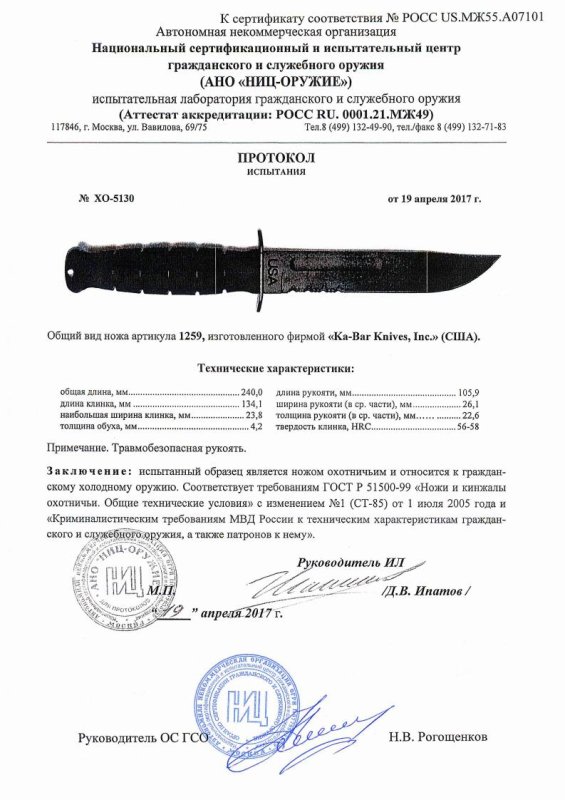 Нож нескладной Ka-Bar «1259»