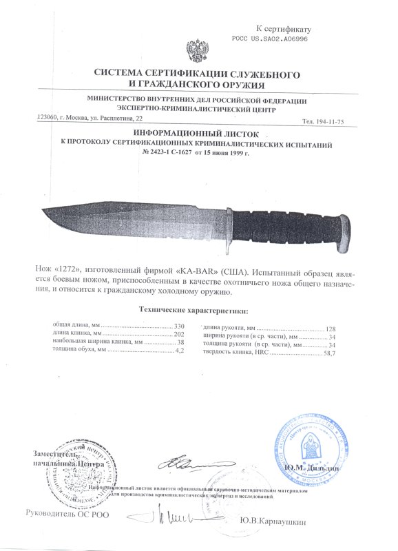 Нож нескладной Ka-Bar «1272»