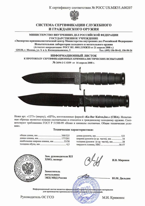 Ножи нескладные Ka-Bar «1273» и «1271»