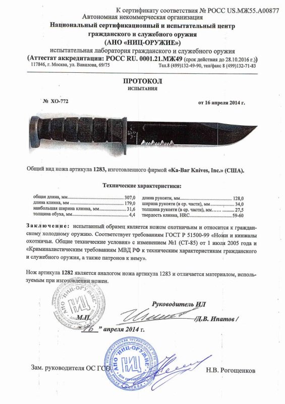 Ножи нескладные Ka-Bar «1283» и «1282»