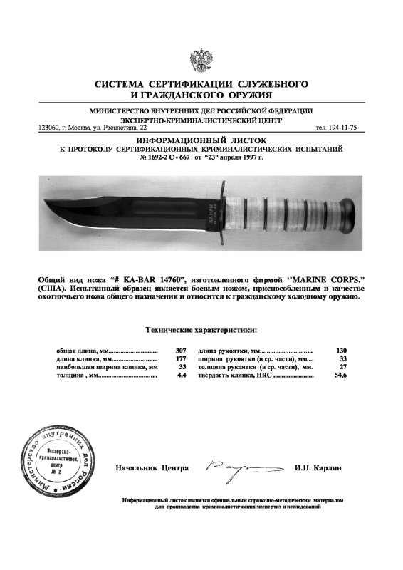 Нож нескладной Ka-Bar «14760»