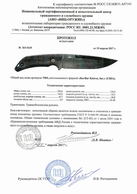 Нож нескладной Ka-Bar «7503»